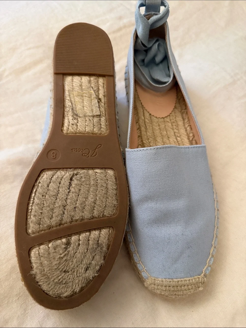 J. Crew Pale Blue Canvas Espadrilles with Jute Sole size 8